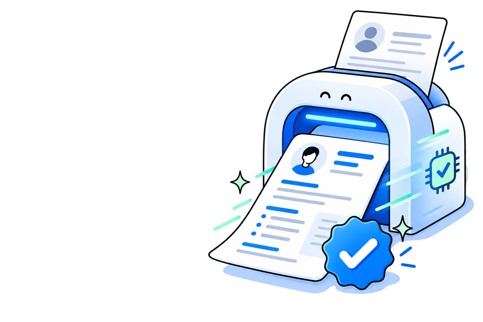 Illustration d’un CV qui traverse clairement un logiciel de candidature